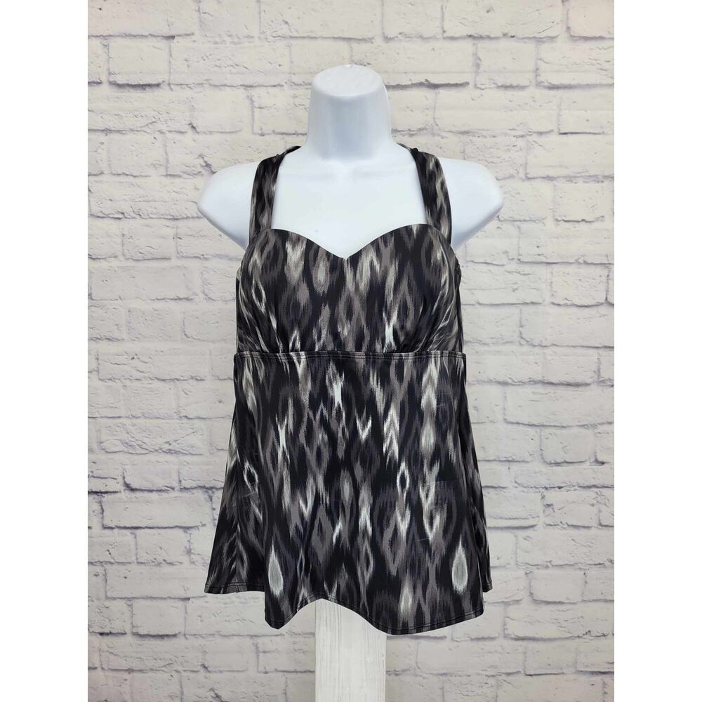 12R BLACK A375185 Denim & Co. Beach H-Back Tankini Top